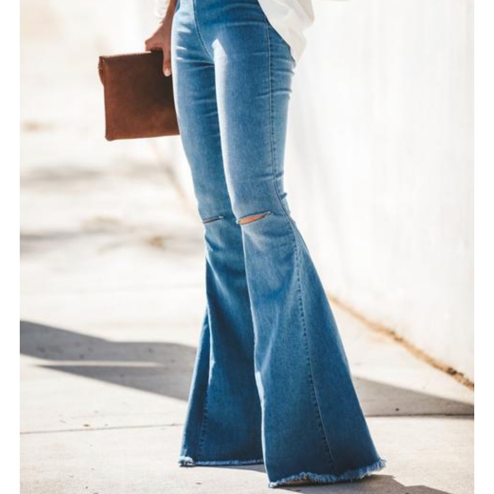 GINGER  Distressed Bell Bottom Jeans